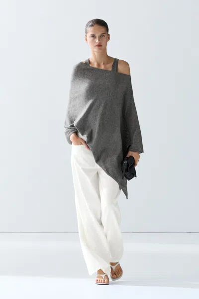Massimo Dutti Fine Knit Wool Blend Cape In Gray