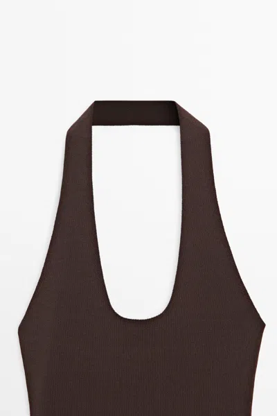 Massimo Dutti Fitted Knit Halter Top In Brown