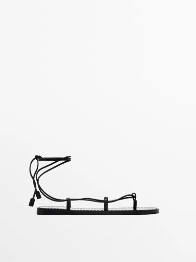 Massimo Dutti Flache Sandalen Mit Austauschbaren Riemchen In Black