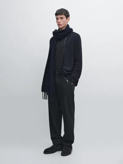 Massimo Dutti Flannel Trousers With Double Stripe In Black