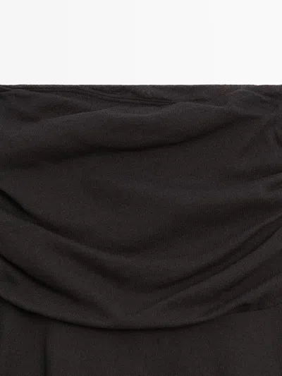 Massimo Dutti Flared Midi Skirt With Gathers In Black