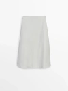 Massimo Dutti Flared Poplin Midi Skirt In White