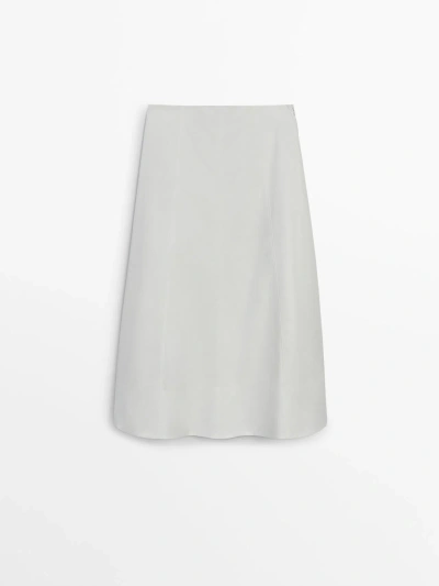 Massimo Dutti Flared Poplin Midi Skirt In White