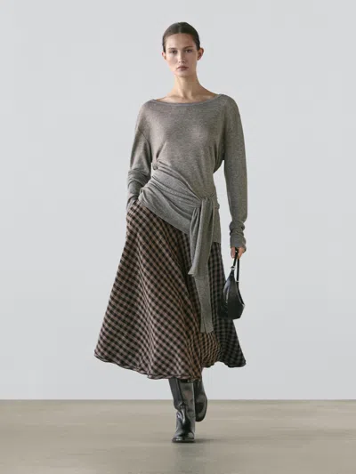 Massimo Dutti Flared With Check Detailing In White