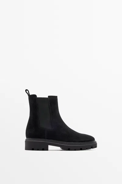 Massimo Dutti Flat Chelsea Ankle Boot With Track Sole In Bleu