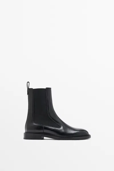 Massimo Dutti Flat Chelsea Boots In Black