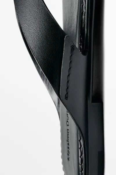 Massimo Dutti Flat Leather Sandals In Black
