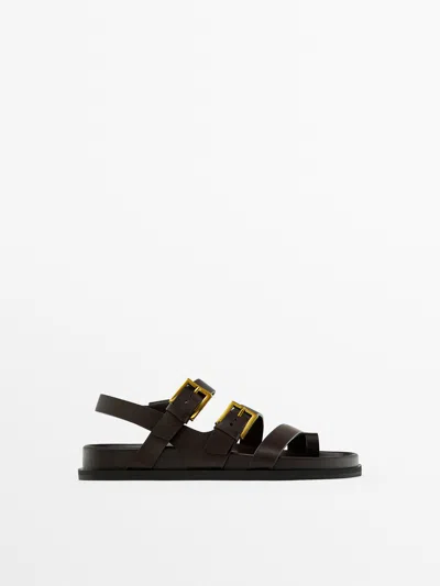 Massimo Dutti Flat Sandals With Buckles In Brown