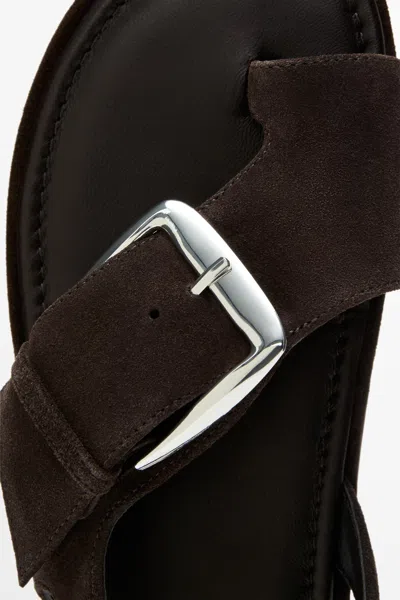 Massimo Dutti Flat Slider Sandals With Buckle In Brown