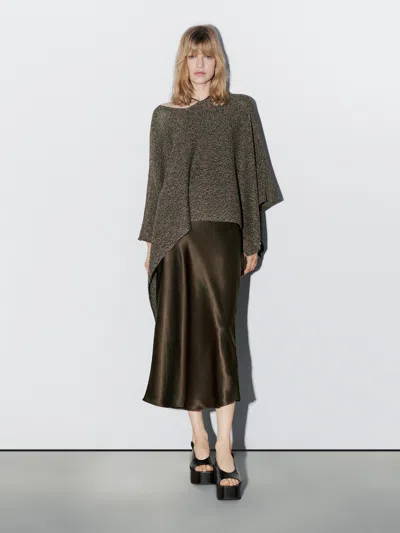 Massimo Dutti Flecked Knit Cape In Green