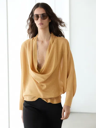 Massimo Dutti Flowing Blouse With Draped Neckline In Brown