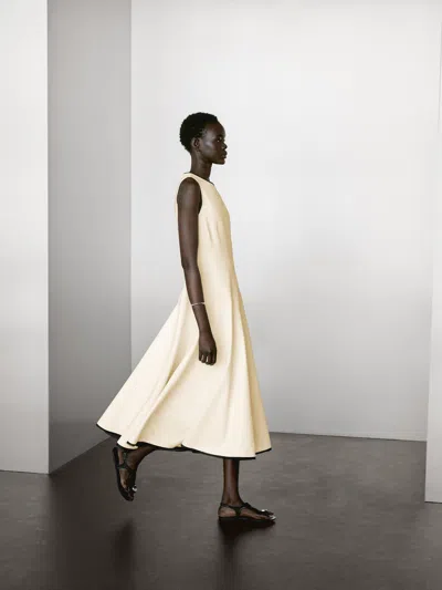 Massimo Dutti Flounce Dress With Contrast Trims In Neutral