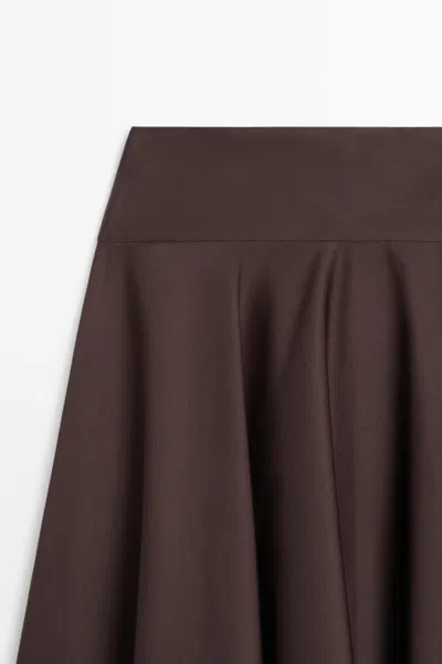 Massimo Dutti Flounce Midi Skirt With Yoke Detail In Brown