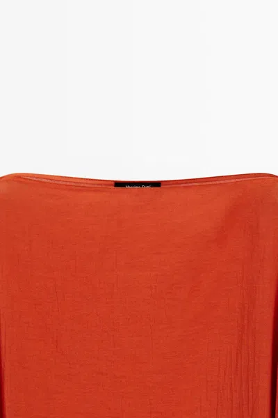 Massimo Dutti Flowing 100% Cotton Puff Sleeve Shirt In Orange