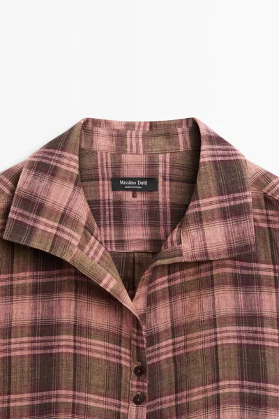 Massimo Dutti Flowing 100% Linen Check Shirt In Multi