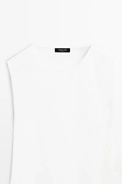 Massimo Dutti Flowing 100% Linen Midi Dress In White