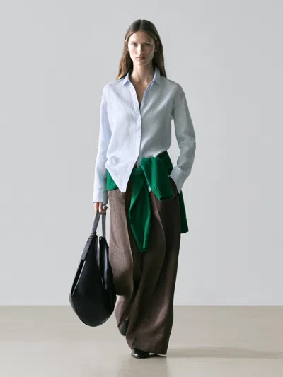 Massimo Dutti Chemisier Fluide 100 % Lin In Blue