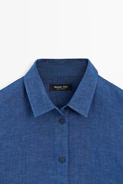 Massimo Dutti Flowing 100% Linen Shirt In Blue