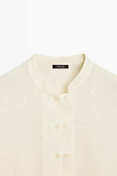 Massimo Dutti Flowing 100% Linen Shirt With Button Detail In Neutral