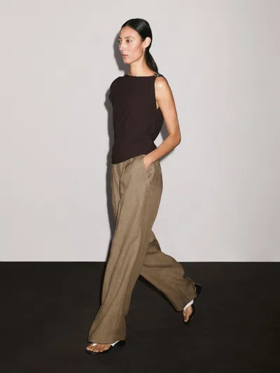 Massimo Dutti Flowing 100% Linen Trousers In Brown