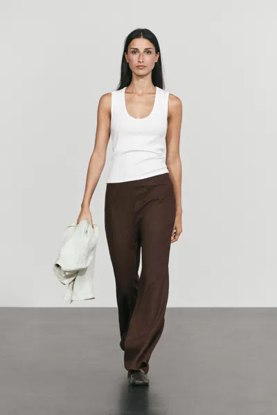 Massimo Dutti Flowing 100% Linen Trousers In Brown