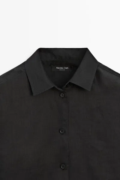 Massimo Dutti Flowing 100% Ramie Shirt In Black