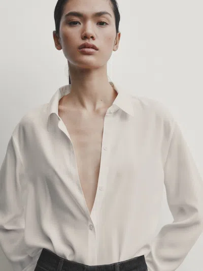 Massimo Dutti Flowing 100% Silk Crepe Shirt In Gebrochen Weiss
