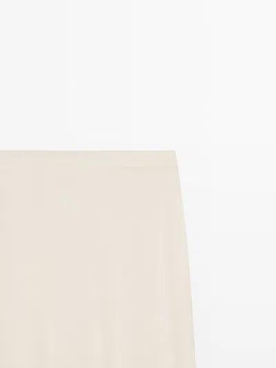 Massimo Dutti Flowing 100% Silk Midi Skirt With Seams In White