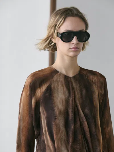 Massimo Dutti Flowing Animal Print Dress In Brown