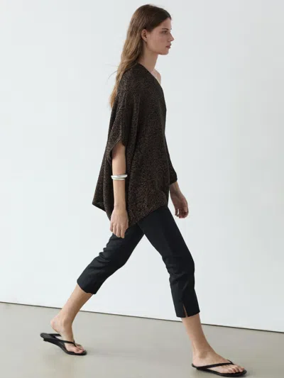 Massimo Dutti Flowing Asymmetric Cotton Blend Cape In Brown