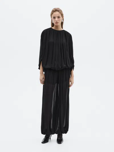 Massimo Dutti Flowing Balloon Blouse In Black