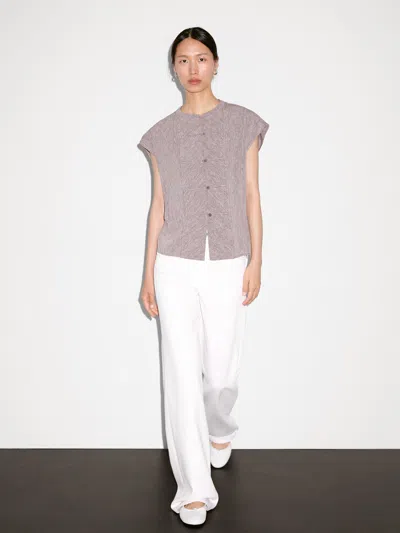 Massimo Dutti Flowing Blouse With Bib Detail In Gray