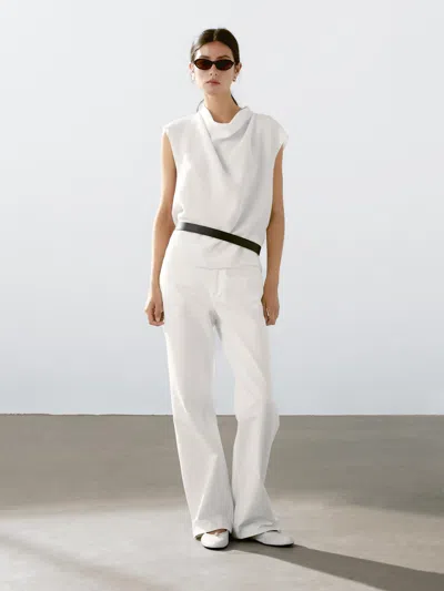 Massimo Dutti Flowing Blouse With Draped Collar In Multi