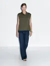 Massimo Dutti Flowing Blouse With Draped Neck Detail In Green