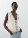 Massimo Dutti Flowing Blouse With Lace Detail In White