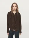 Massimo Dutti Flowing Blouse With Ruffles In Brown