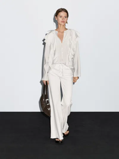 Massimo Dutti Flowing Blouse With Ruffles In Multi