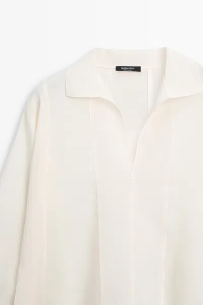 Massimo Dutti Flowing Blouse With Seam Details In White