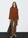 Massimo Dutti Flowing Blouse With Tied Neck In Brown