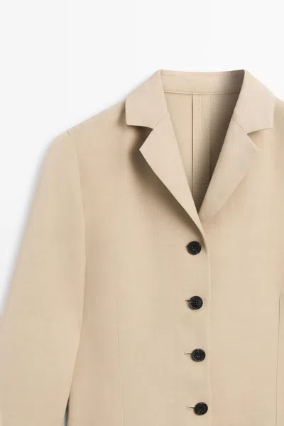 Massimo Dutti Flowing Button Blazer In Neutral