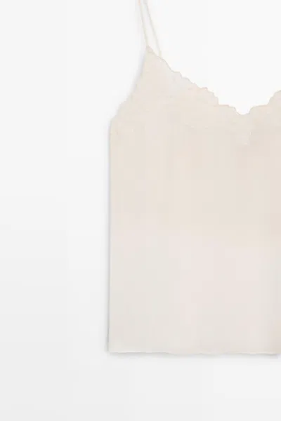 Massimo Dutti Flowing Camisole Top With Embroidered Detail In White