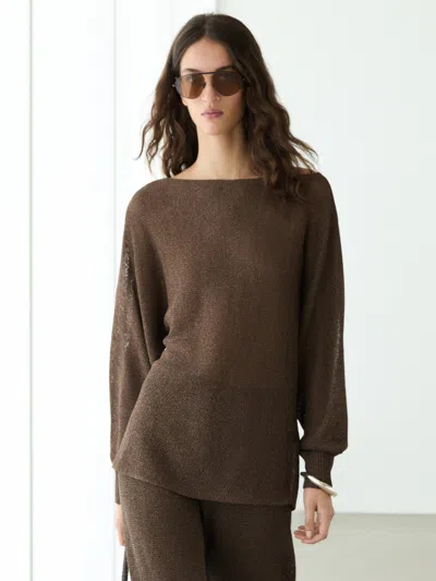 Massimo Dutti Cotton Blend Fluid Knit Sweater In Brown