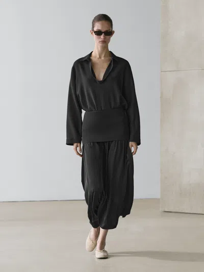 Massimo Dutti Flowing Cotton Blend V In Black