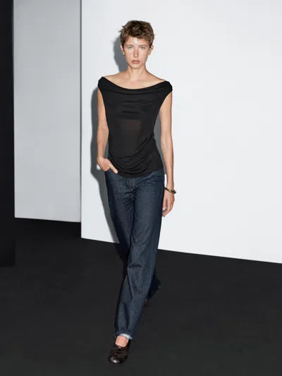 Massimo Dutti Flowing Draped Neck Top In Black