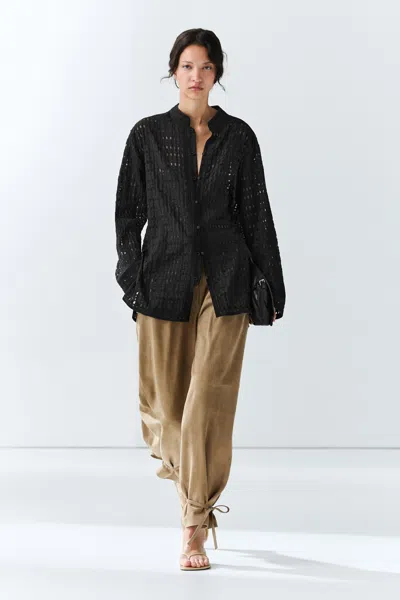 Massimo Dutti Flowing Embroidered Shirt In Black