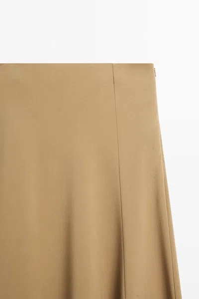 Massimo Dutti Flowing Flared Midi Skirt In Brown