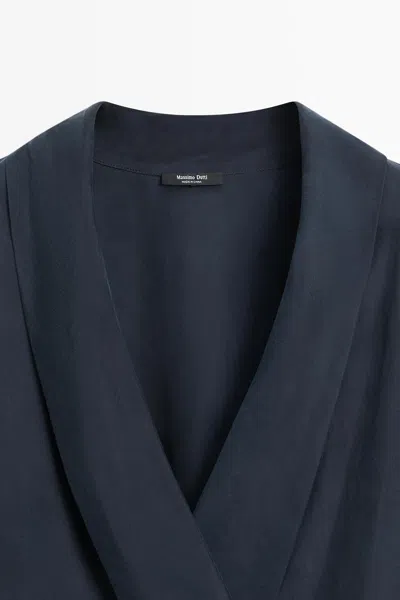 Massimo Dutti Flowing Gathered Wrap Blouse In Blue