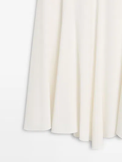 Massimo Dutti Flowing Godet Midi Skirt In White