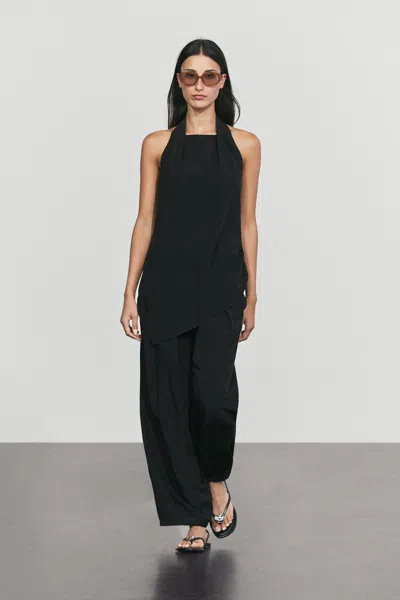 Massimo Dutti Flowing Halter Neck Top In Black