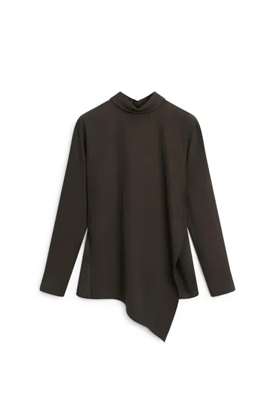 Massimo Dutti Blusa Fluida Cuello Alto Asimétrica In Brown